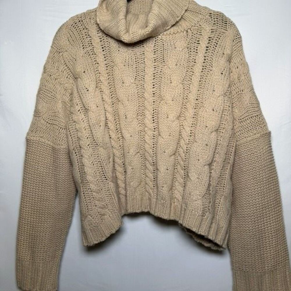 Love Tree Oversized Chunky Cableknit Sweater Tan Comfy Turtleneck Top Medium